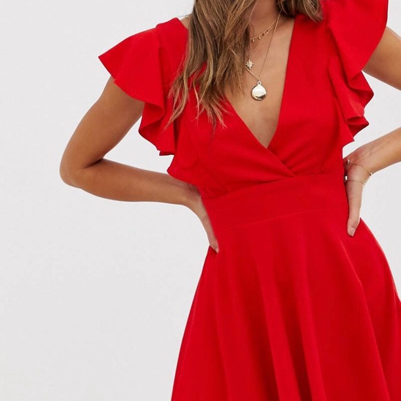 ASOS Dresses & Skirts - ASOS v neck frill red dress